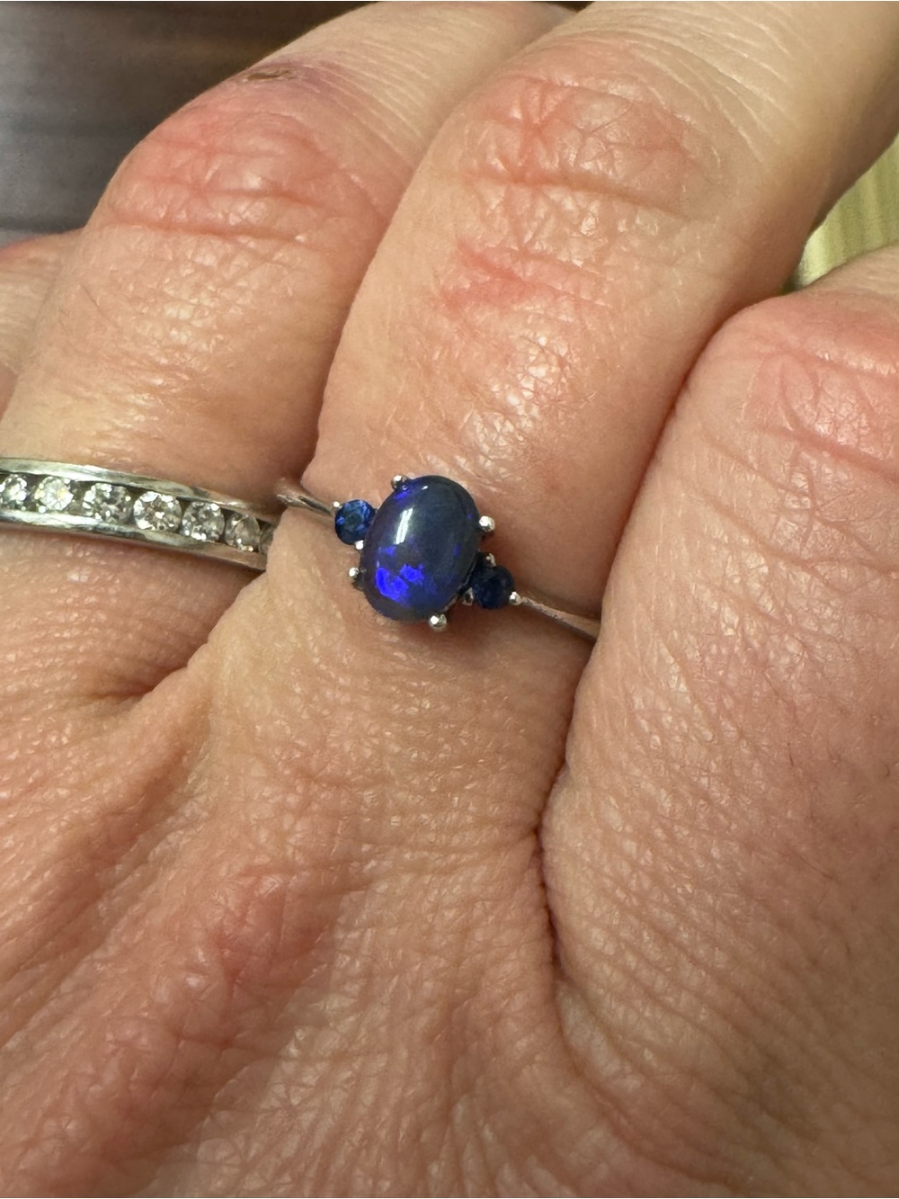 Opal and Sapphire Sterling Silver ring